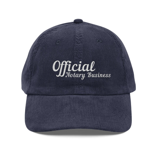 “Official Notary Business” Vintage Embroidered Corduroy Cap